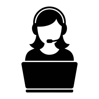 Diz üstü bilgisayarı olan Kadın Müşteri Hizmetleri Temsilcisi Siluet vektör kızı ara 