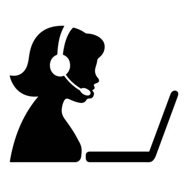 Diz üstü bilgisayarı olan Kadın Müşteri Hizmetleri Temsilcisi Siluet vektör kızı ara 