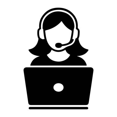 Diz üstü bilgisayarı olan Kadın Müşteri Hizmetleri Temsilcisi Siluet vektör kızı ara 