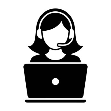 Diz üstü bilgisayarı olan Kadın Müşteri Hizmetleri Temsilcisi Siluet vektör kızı ara 