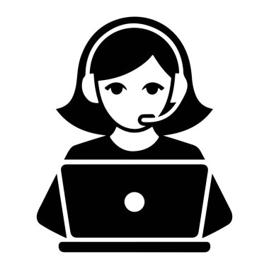 Diz üstü bilgisayarı olan Kadın Müşteri Hizmetleri Temsilcisi Siluet vektör kızı ara 