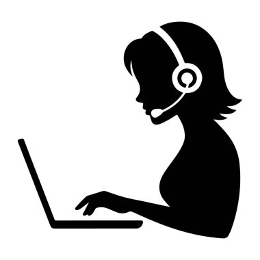 Diz üstü bilgisayarı olan Kadın Müşteri Hizmetleri Temsilcisi Siluet vektör kızı ara 