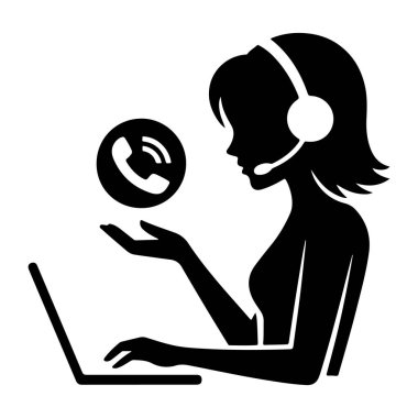 Diz üstü bilgisayarı olan Kadın Müşteri Hizmetleri Temsilcisi Siluet vektör kızı ara 