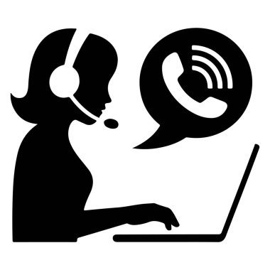 Diz üstü bilgisayarı olan Kadın Müşteri Hizmetleri Temsilcisi Siluet vektör kızı ara 