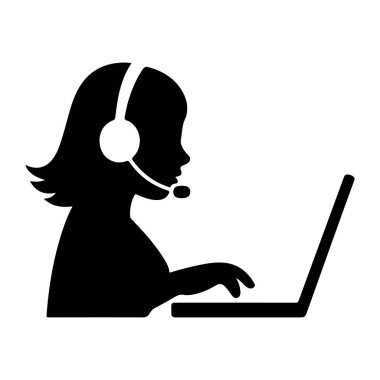 Diz üstü bilgisayarı olan Kadın Müşteri Hizmetleri Temsilcisi Siluet vektör kızı ara 