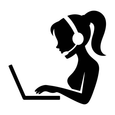 Diz üstü bilgisayarı olan Kadın Müşteri Hizmetleri Temsilcisi Siluet vektör kızı ara 