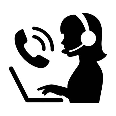 Diz üstü bilgisayarı olan Kadın Müşteri Hizmetleri Temsilcisi Siluet vektör kızı ara 