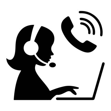 Diz üstü bilgisayarı olan Kadın Müşteri Hizmetleri Temsilcisi Siluet vektör kızı ara 