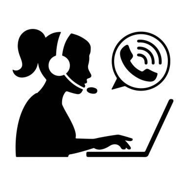 Diz üstü bilgisayarı olan Kadın Müşteri Hizmetleri Temsilcisi Siluet vektör kızı ara 