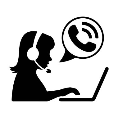 Diz üstü bilgisayarı olan Kadın Müşteri Hizmetleri Temsilcisi Siluet vektör kızı ara 