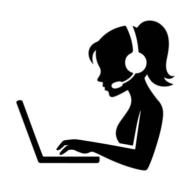 Diz üstü bilgisayarı olan Kadın Müşteri Hizmetleri Temsilcisi Siluet vektör kızı ara 