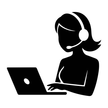 Diz üstü bilgisayarı olan Kadın Müşteri Hizmetleri Temsilcisi Siluet vektör kızı ara 