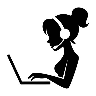 Diz üstü bilgisayarı olan Kadın Müşteri Hizmetleri Temsilcisi Siluet vektör kızı ara 