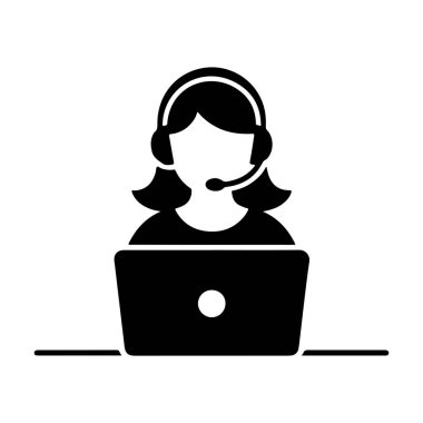 Diz üstü bilgisayarı olan Kadın Müşteri Hizmetleri Temsilcisi Siluet vektör kızı ara 