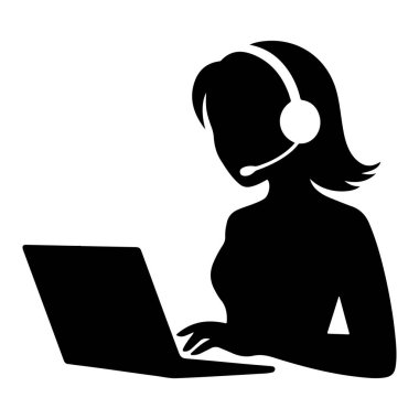 Diz üstü bilgisayarı olan Kadın Müşteri Hizmetleri Temsilcisi Siluet vektör kızı ara 