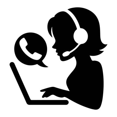 Diz üstü bilgisayarı olan Kadın Müşteri Hizmetleri Temsilcisi Siluet vektör kızı ara 