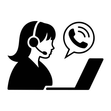 Diz üstü bilgisayarı olan Kadın Müşteri Hizmetleri Temsilcisi Siluet vektör kızı ara 