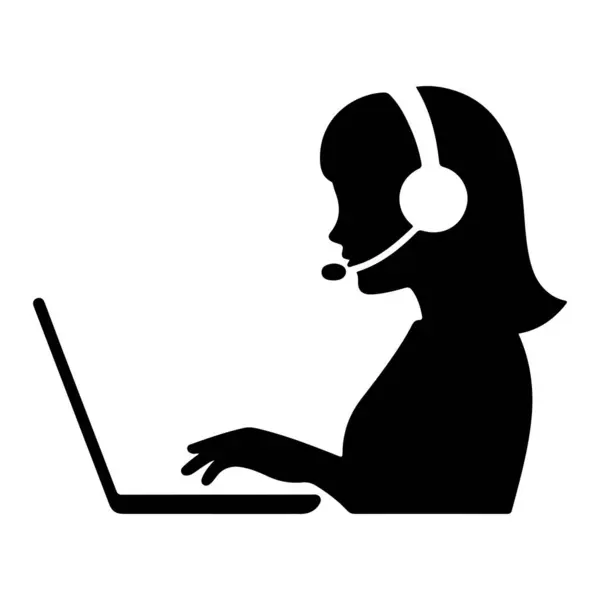 Diz üstü bilgisayarı olan Kadın Müşteri Hizmetleri Temsilcisi Siluet vektör kızı ara 
