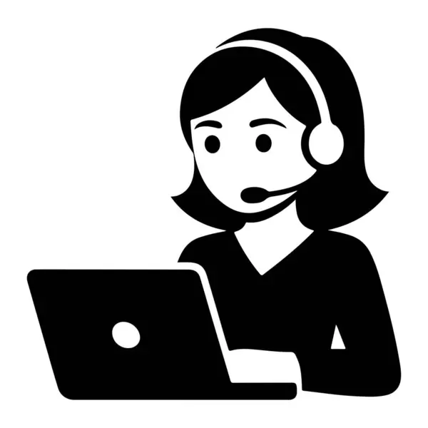 Diz üstü bilgisayarı olan Kadın Müşteri Hizmetleri Temsilcisi Siluet vektör kızı ara 