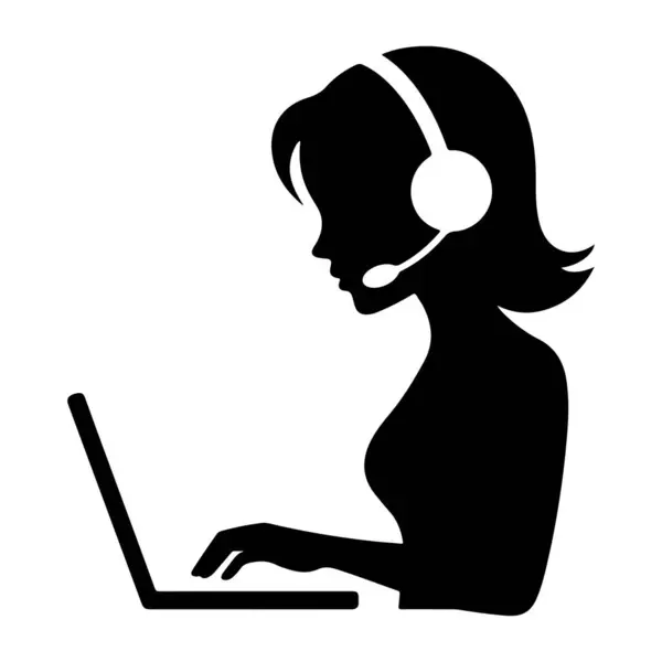Diz üstü bilgisayarı olan Kadın Müşteri Hizmetleri Temsilcisi Siluet vektör kızı ara 