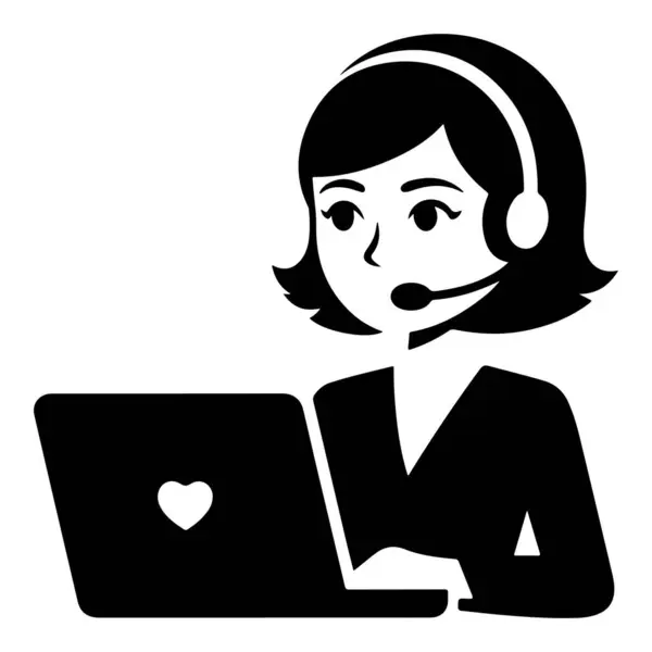 Diz üstü bilgisayarı olan Kadın Müşteri Hizmetleri Temsilcisi Siluet vektör kızı ara 