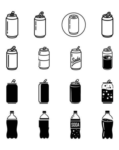 Siyah Soda Kutusu ve Plastik Şişe Simgeleri İçecek Paketi ve Markalaşma İçin İçecek Silüetlerini Ayarladı