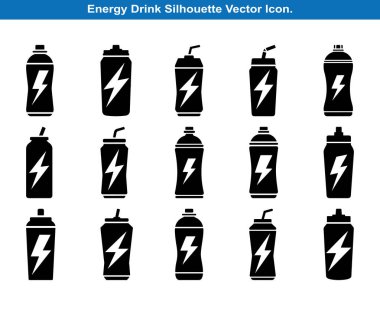 Enerji İçeceği Kutusu ve Şişe Siluetleri Vektör Ayarları Koleksiyonu