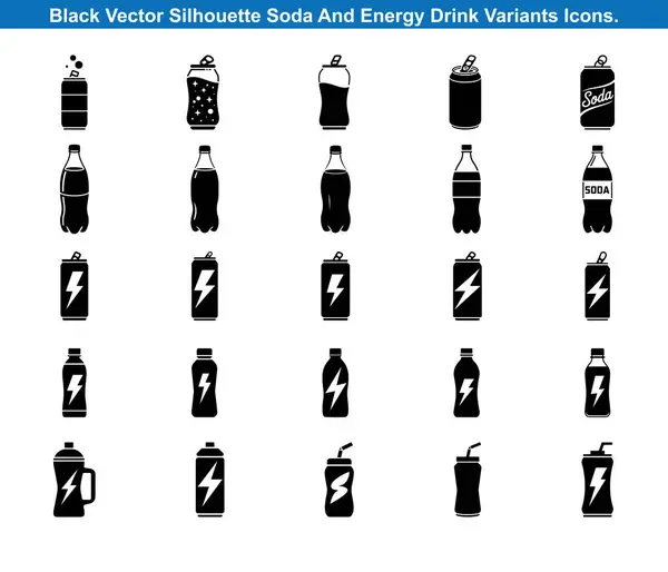 Soda ve Enerji İçeceği Kutusu Koleksiyonu ve Şişe Siluetleri vektör simgeleri.
