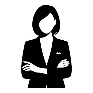 Silahlı Güvenilir İş Kadını Siyah ve Beyaz Silueti Çaprazladı