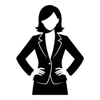 Silahlı Güvenilir İş Kadını Siyah ve Beyaz Silueti Çaprazladı