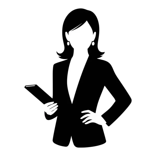 Silahlı Güvenilir İş Kadını Siyah ve Beyaz Silueti Çaprazladı