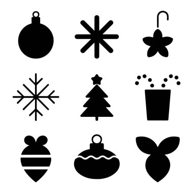 Siluet vektöründe Noel Bayramı Simgeleri ve Sembolleri