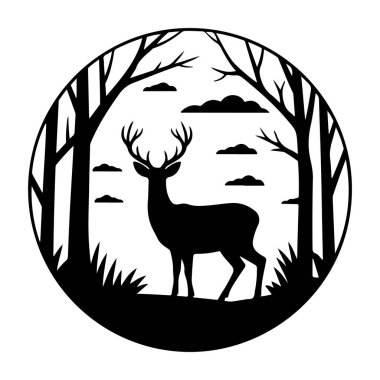 Orman Çemberi Siluetinde Geyik Görkemliliği dairesel vektöre çarpıyor.