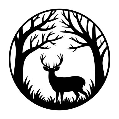 Orman Çemberi Siluetinde Geyik Görkemliliği dairesel vektöre çarpıyor.