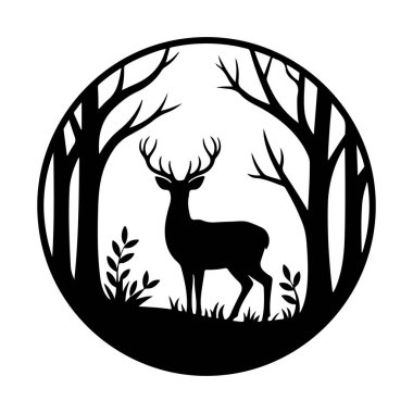 Orman Çemberi Siluetinde Geyik Görkemliliği dairesel vektöre çarpıyor.