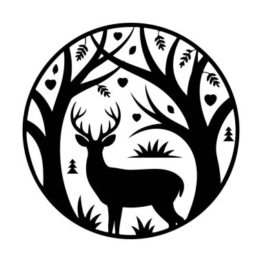 Orman Çemberi Siluetinde Geyik Görkemliliği dairesel vektöre çarpıyor.