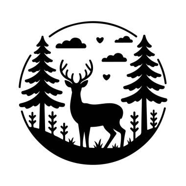 Orman Çemberi Siluetinde Geyik Görkemliliği dairesel vektöre çarpıyor.