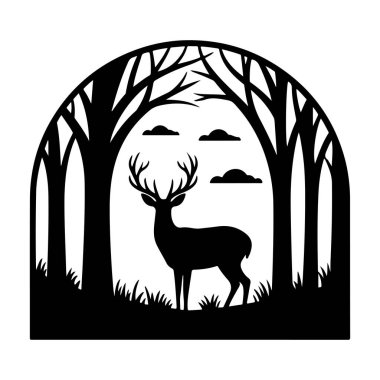 Orman Çemberi Siluetinde Geyik Görkemliliği dairesel vektöre çarpıyor.