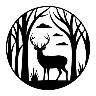 Orman Çemberi Siluetinde Geyik Görkemliliği dairesel vektöre çarpıyor.