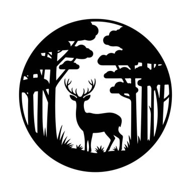 Orman Çemberi Siluetinde Geyik Görkemliliği dairesel vektöre çarpıyor.
