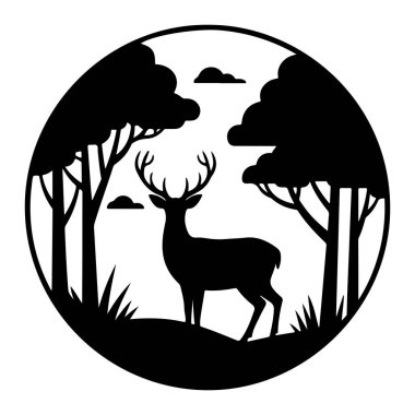 Orman Çemberi Siluetinde Geyik Görkemliliği dairesel vektöre çarpıyor.