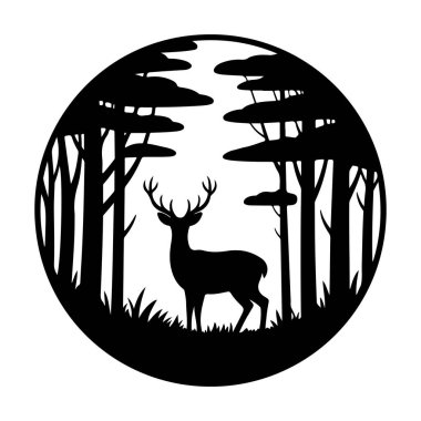 Orman Çemberi Siluetinde Geyik Görkemliliği dairesel vektöre çarpıyor.