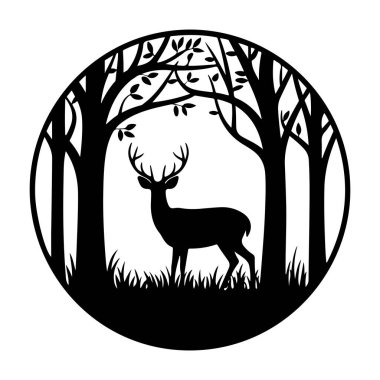 Orman Çemberi Siluetinde Geyik Görkemliliği dairesel vektöre çarpıyor.