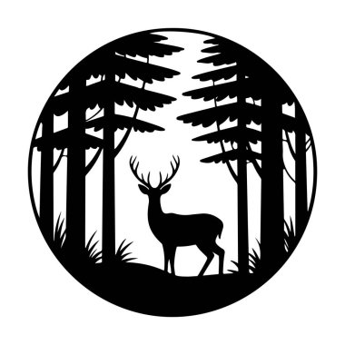 Orman Çemberi Siluetinde Geyik Görkemliliği dairesel vektöre çarpıyor.