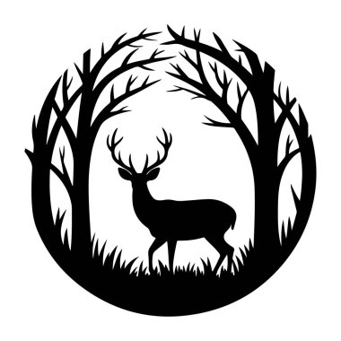 Orman Çemberi Siluetinde Geyik Görkemliliği dairesel vektöre çarpıyor.