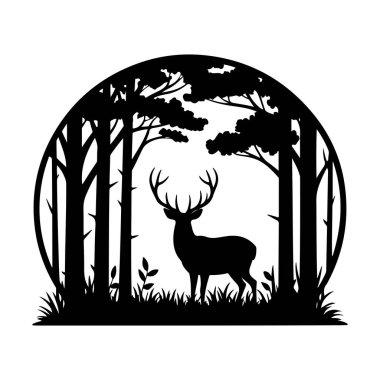 Orman Çemberi Siluetinde Geyik Görkemliliği dairesel vektöre çarpıyor.