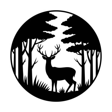 Orman Çemberi Siluetinde Geyik Görkemliliği dairesel vektöre çarpıyor.