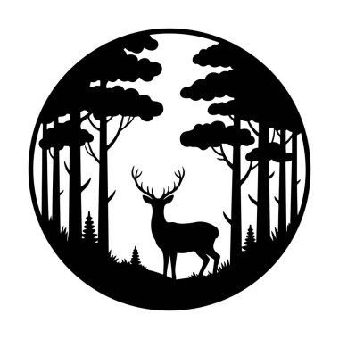 Orman Çemberi Siluetinde Geyik Görkemliliği dairesel vektöre çarpıyor.