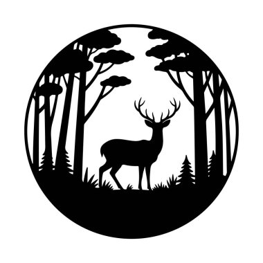 Orman Çemberi Siluetinde Geyik Görkemliliği dairesel vektöre çarpıyor.