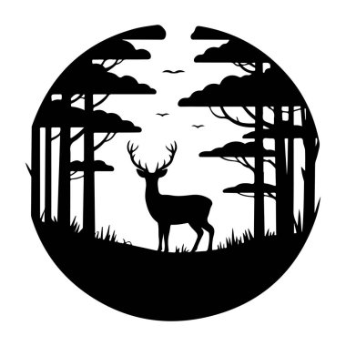 Orman Çemberi Siluetinde Geyik Görkemliliği dairesel vektöre çarpıyor.